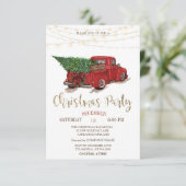 Invitation Arbre à pin de camion rouge, Fête de Noël en bois  (Debout devant)