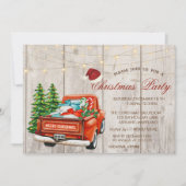 Invitation Arbre à pin de camion rouge, Fête de Noël en bois (Devant)