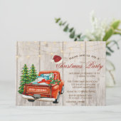 Invitation Arbre à pin de camion rouge, Fête de Noël en bois (Debout devant)