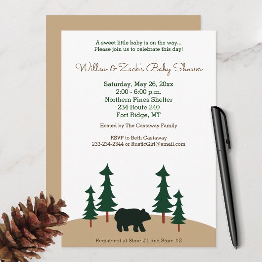 Invitation Arbre à pin d'ours de Baby shower rustique