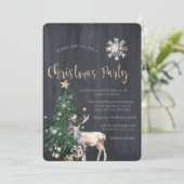 Invitation Arbre à pin, Étoiles d'or Reindeer, Flocon de neig (Debout devant)