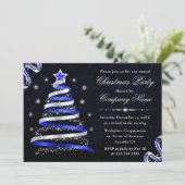 Invitation Arbre à ruban bleu et argent Noël d'entreprise (Debout devant)