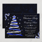 Invitation Arbre à ruban bleu et argent Noël d'entreprise (Devant / Derrière)