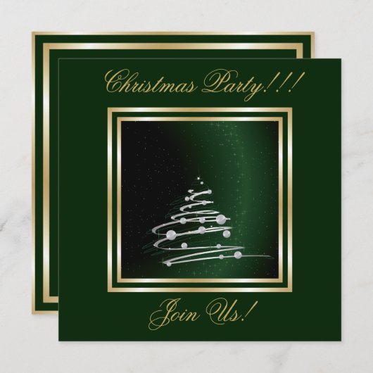 Invitation Arbre Abstrait Argent De Noël Sur Vert (Devant / Derrière)