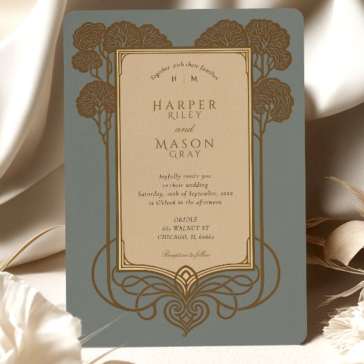 Invitation Arbre Art déco et Mariage de défilement