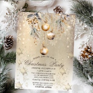 Invitation Arbre Branche Décorations Vintages Snowflakes Or