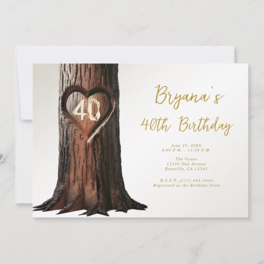 Invitation Arbre cardiaque sculpté souche Rustique minimalist (Devant)