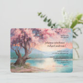 Invitation Arbre cerise en fleurs près du lac Mariage (Debout devant)