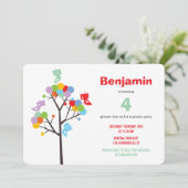 Invitation Arbre coloré mignonne Oiseaux Enfant Anniversaire (Debout devant)