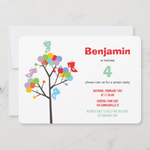 Invitation Arbre coloré mignonne Oiseaux Enfant Anniversaire