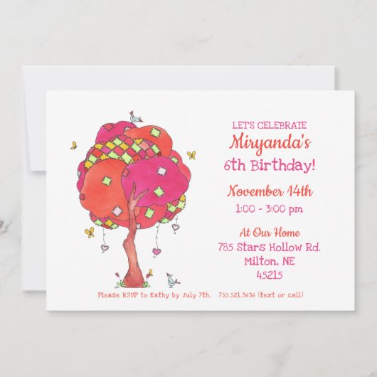 Invitation Arbre courbé Sixième fête d'anniversaire (Devant)