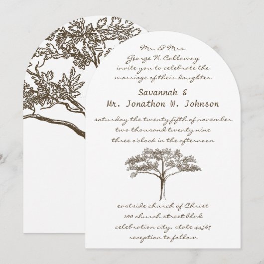 Invitation Arbre d'Amour Romantique Initiales dans le Tronc M (Devant / Derrière)