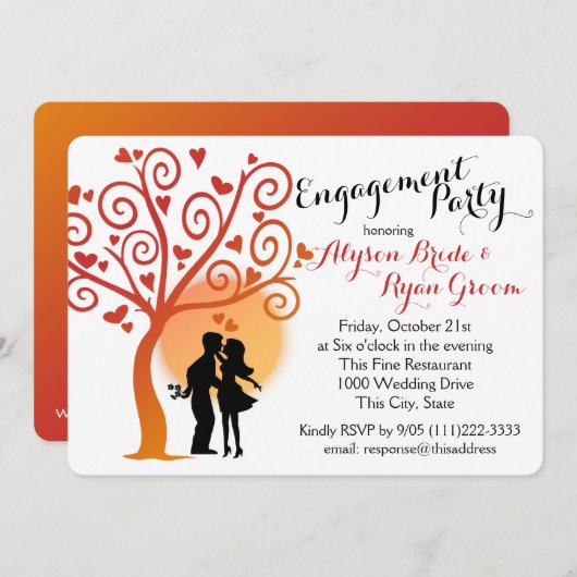 Invitation Arbre d'automne et Fiançailles Couple Silhouette (Devant / Derrière)