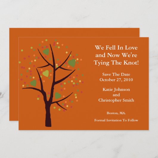 Invitation Arbre d'automne tombé amoureux Enregistrer la date (Devant / Derrière)