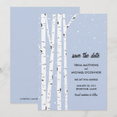 Invitation Arbre de bouleau et neige, Sauvegarder la date (Devant / Derrière)