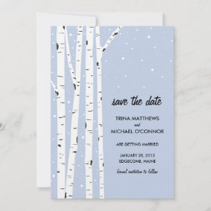 Invitation Arbre de bouleau et neige, Sauvegarder la date