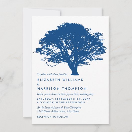 Invitation Arbre de chêne bleu, Mariage rustique et minimalis (Devant)