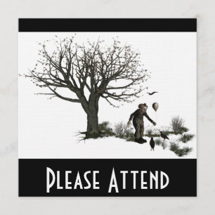 Invitation Arbre de clown de ballon vieil et oiseaux noirs