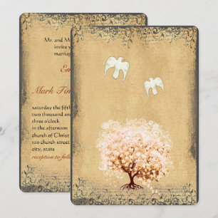 Invitation Arbre de cœur Corail Arbre Colombes Oiseaux d'amou