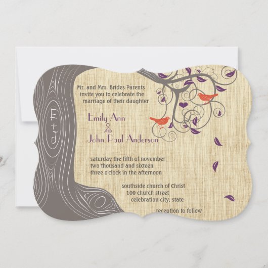 Invitation Arbre de Driftwood Tangerine Oiseaux de mariage In (Devant)