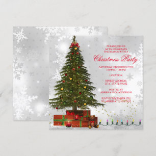 Invitation Arbre de fête de Noël lumineux rouge et blanc