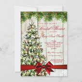 Invitation Arbre de Fête des mariées de Noël rustique et ruba (Devant)