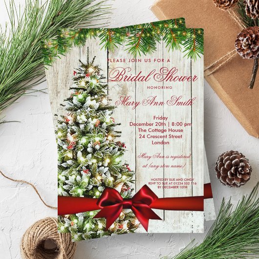 Invitation Arbre de Fête des mariées de Noël rustique et ruba