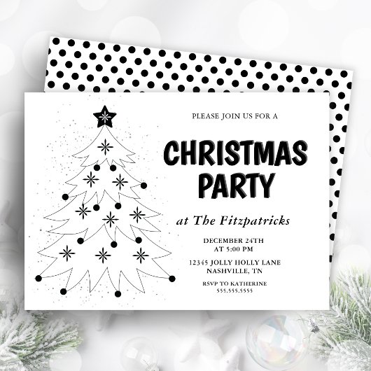 Invitation Arbre de fête noir et blanc Soirée de Noël