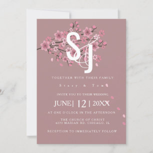Invitation Arbre de fleurs de cerisier ombré mariage pétales