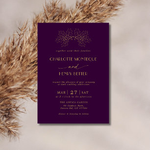 Invitation Arbre de houx feuilles or abricot profond Mariage