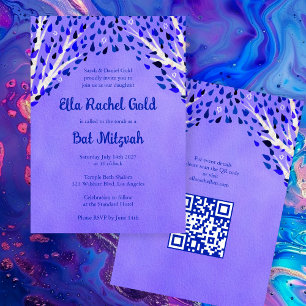 Invitation Arbre de la vie étoiles Custom Bat Bar Mitzvah QR 