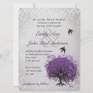 Invitation Arbre de l'aubergine à feuilles en cœur Mariage Oi