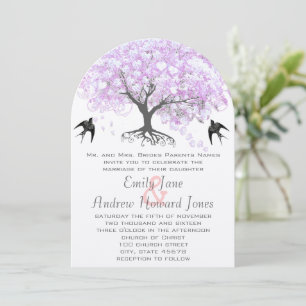 Invitation Arbre de lavande à feuilles en cœur Mariage oiseau