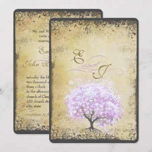 Invitation Arbre de lavande à feuilles en cœur Mariage oiseau