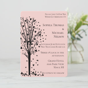 Invitation Arbre de mariage chic romantique cœurs rose blush
