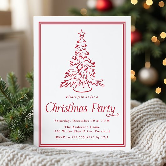 Invitation Arbre de Noël à bordure rouge classique Fête de No