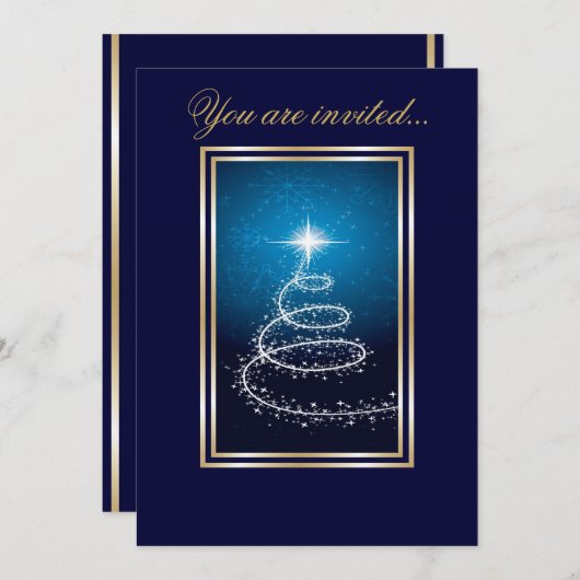 Invitation Arbre de Noël Abstrait bleu brillant (Devant / Derrière)