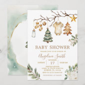 Invitation Arbre de Noël Arbre Baby shower Floral d'hiver (Devant / Derrière)