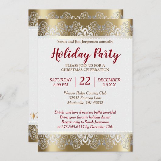 Invitation Arbre de Noël Argent et Or (Devant / Derrière)