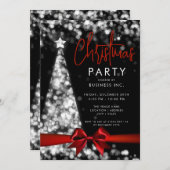 Invitation Arbre de Noël Argent rouge Entreprise + Itinéraire (Devant / Derrière)