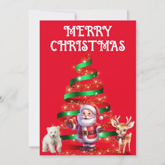 INVITATION ARBRE DE NOËL AVEC PÈRE NOËL, CERF ET OURS POLAIRE (Devant)