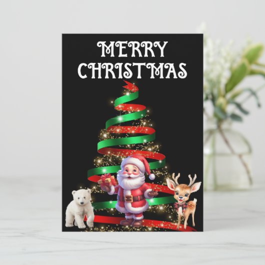 INVITATION ARBRE DE NOËL AVEC PÈRE NOËL, CERF ET OURS POLAIRE (Debout devant)