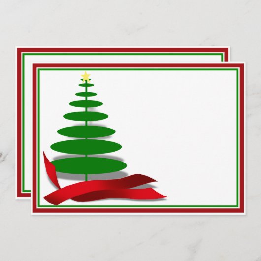 Invitation Arbre de Noël avec ruban rouge (Devant / Derrière)
