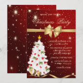 Invitation Arbre de Noël blanc élégant, Bow, Rouge, Noël (Devant / Derrière)