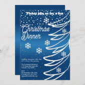 Invitation Arbre de Noël blanc & Neige & Or Confetti (Devant / Derrière)