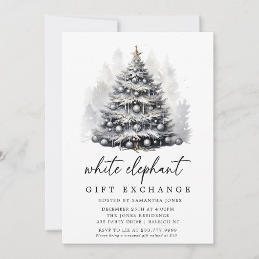 Invitation Arbre de Noël blanc noir moderne Eléphant blanc (Devant)