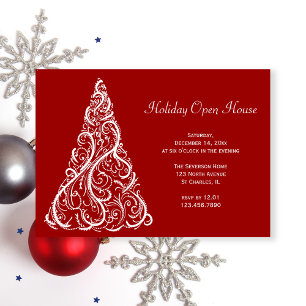 Invitation Arbre de Noël blanc sur la Maison ouverte des Fête