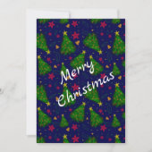 Invitation Arbre de Noël bleu avec cloches et fleurs rouges (Devant)