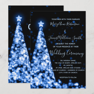 Invitation Arbre de Noël Bleu Élégant Mariage Fêtes de fin d'