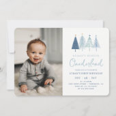 Invitation Arbre de Noël bleu garçon 1er anniversaire Photo (Devant)